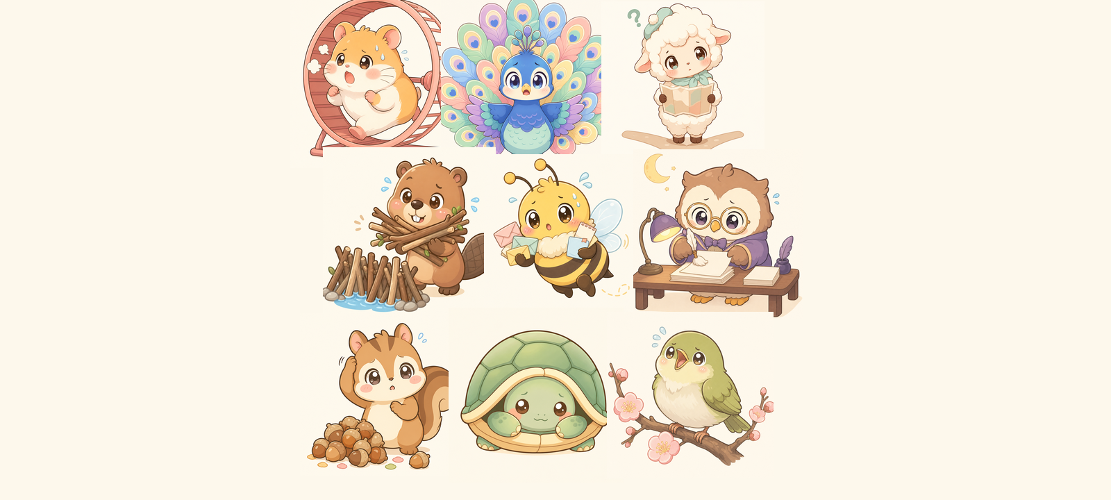 9タイプの動物キャラクター集合
